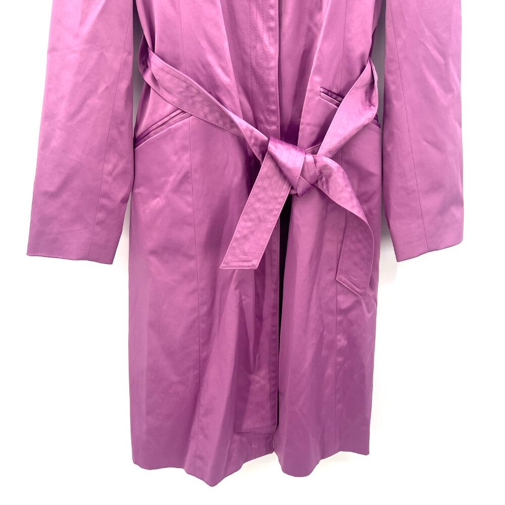 Gene Meyer Pink Satin Long Belted Trench Coat Women's 4 - Picture 3 of 7